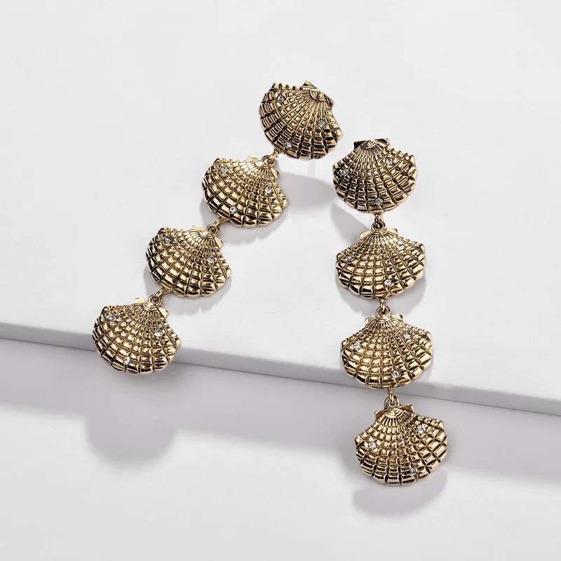

ZWPON Fashion Rhinestone Gold Layered Clam Shell Dangle Earrings for Women Summer Beach Seashell Earrings Jewelry Wholesale