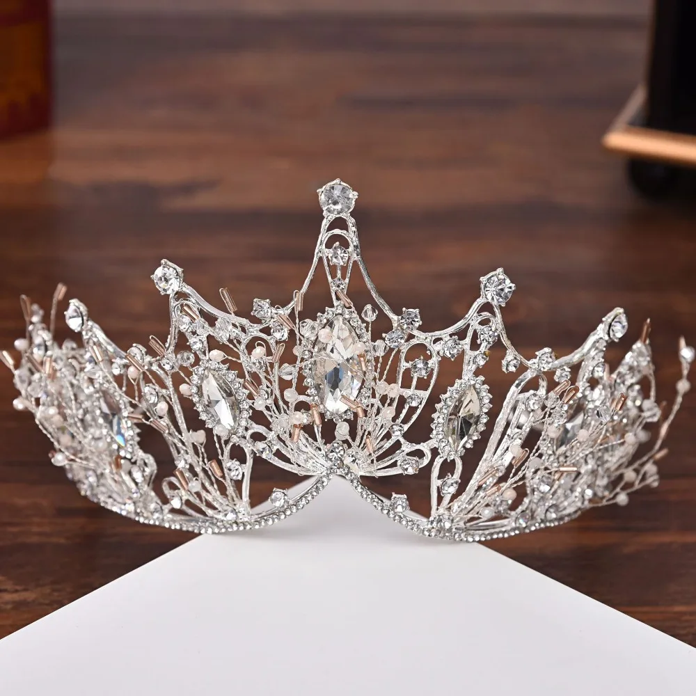 Vintage Silver Big Crown Luxury Baroque Crystal Crown Wedding Hair Ornaments Headbands Bride Tiaras And Crowns (3)