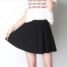 Классные и удобные женские шифоновые шорты юбка в стиле преппи однотонные черные эластичные широкие брюки с высокой талией Большие размеры M-7XL