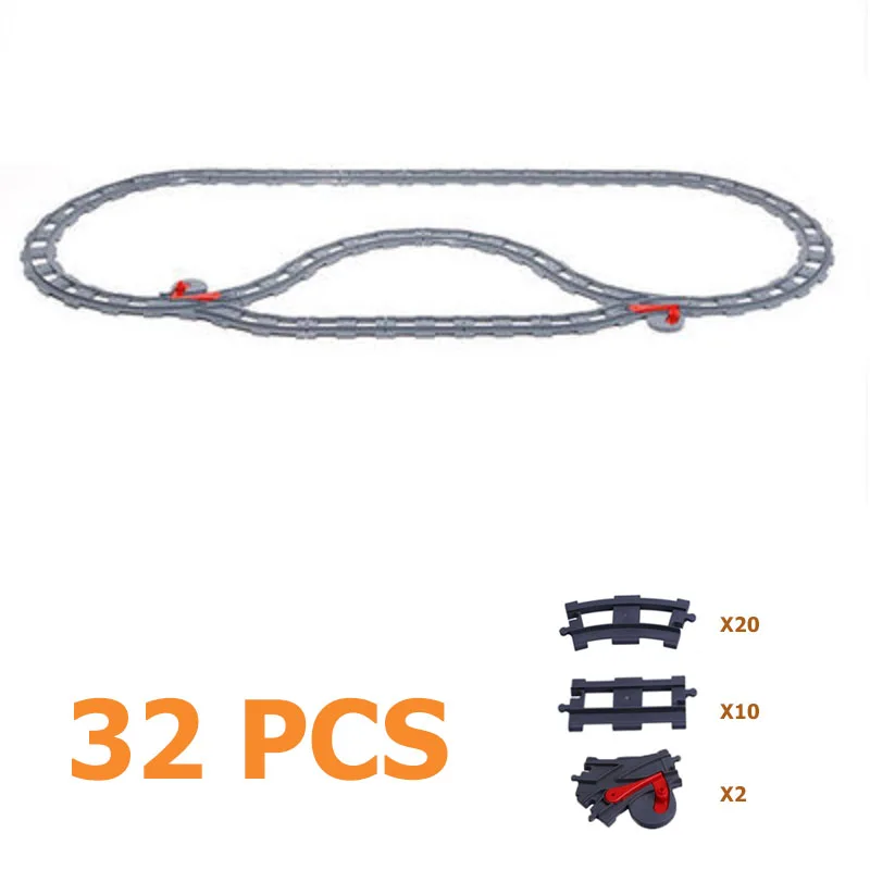 Наборы дорожек для поезда, большие строительные блоки, аксессуары для транспортных средств, сборка железной дороги, Детские интерактивные игрушки, совместимые с Duplo, кирпичи - Цвет: 32pcs Track set11
