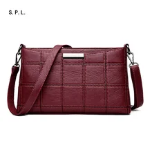 s.p.l. new european&american fashion bag women shoulder bags cross thread plaid ladies messenger bag pu leather handbag