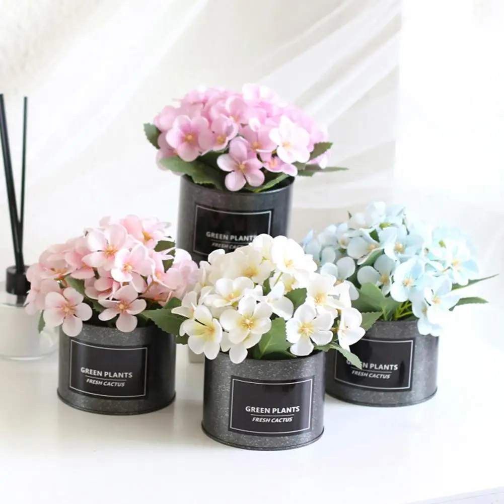 

New 1pc Potted Begonia Artificial Flower Iron Pot Bonsai Home Office Garden Decor Artificial Green Leave Plant Decoration
