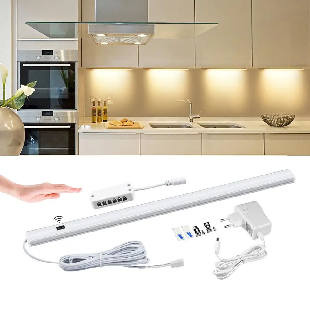 

12V Hand Motion Sensor LED Under Cabinet lamp Hand Sweep Switch Kitchen light Hand Wave LED Bar light Closet Wardrobe Decoration