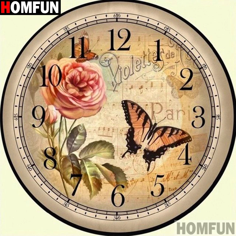 Алмазная живопись HOMFUN часы и цветы алмазная вышивка с круглыми/квадратными