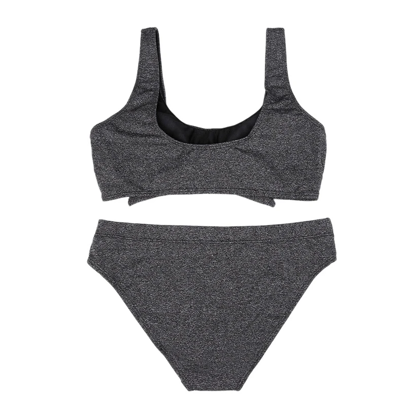 

Grey Bikini Split Swimsuit 2 Piece Set Beach Wear High Waist Split Swimsuit