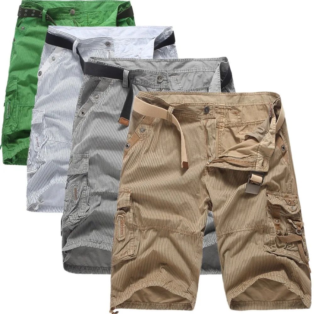 Лето в полоску короткие Для мужчин повседневные брюки-карго по колено плавки Для мужчин пять брюки мода мешковатые шорты плюс размер 38