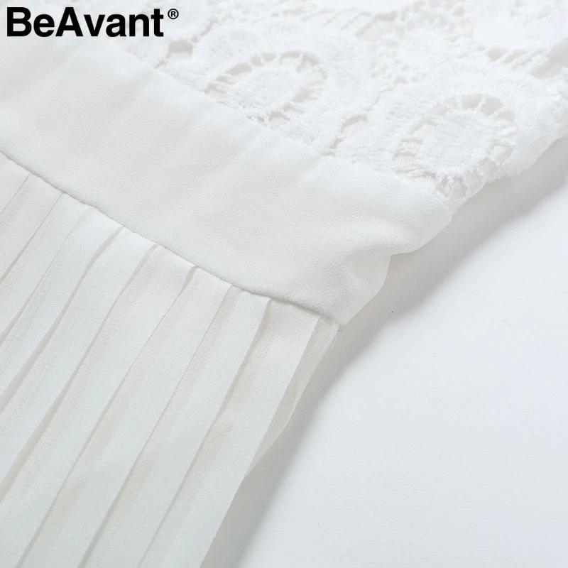 BeAvant Elegant white lace dress women O neck pleated embroidery plus size long dresses Autumn winter ladies party vestidos