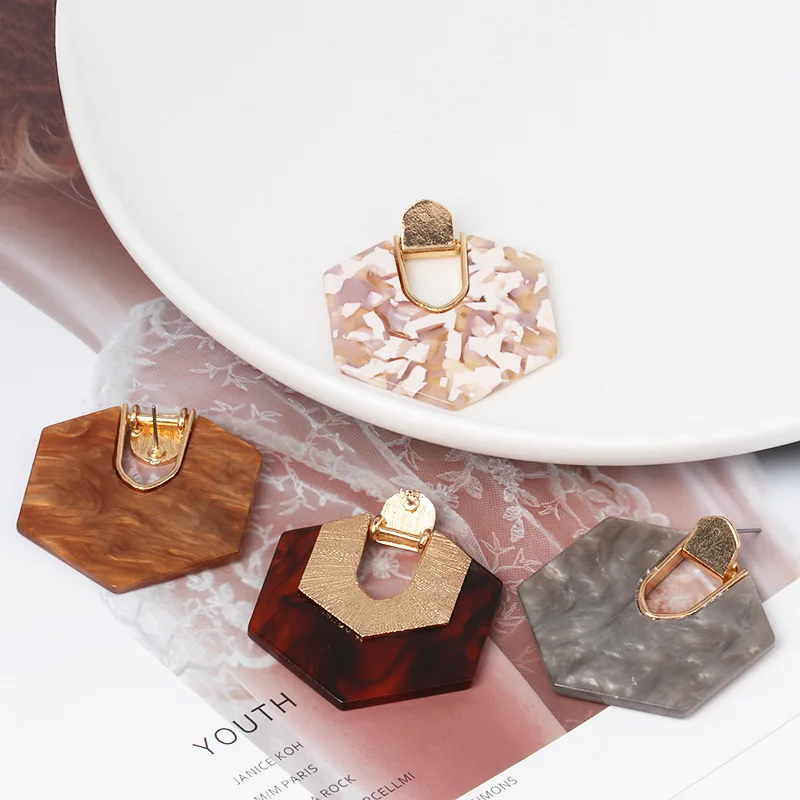 

8Seasons New Fashion Geometric Hexagon Stud Earrings Acetic Acid Resin Acrylic For Women Party Club Hollow Out Earrings Jewelry