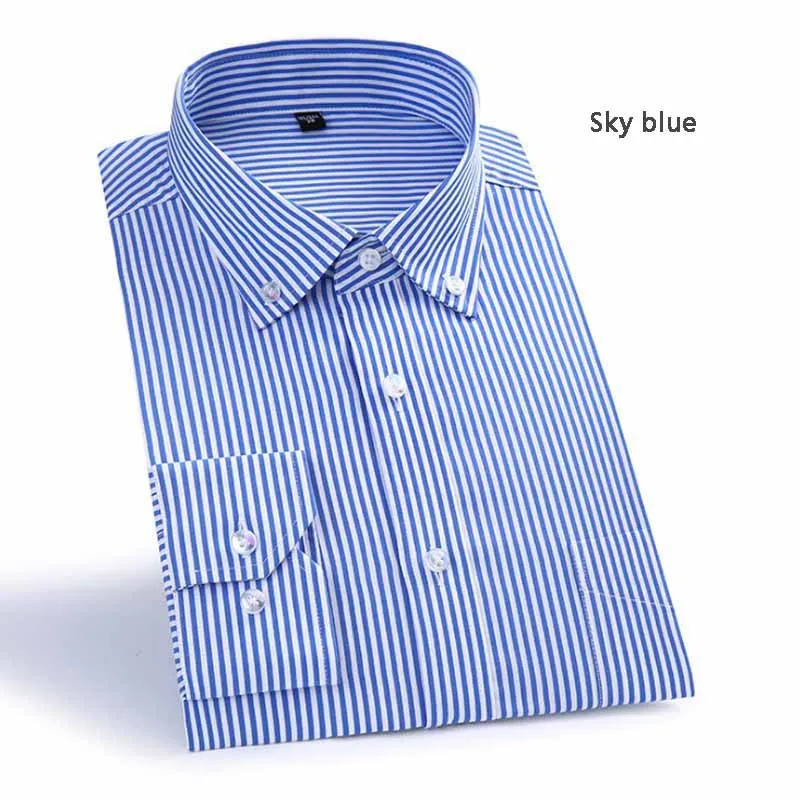 Осенний бренд хлопок коммерция мужские рубашки в полоску с длинными рукавами Повседневная Мужская рубашка поло модные мужские рубашки 7 цветов - Цвет: Sky blue