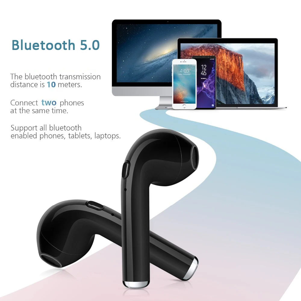 I7 TWS Bluetooth 5,0 наушники мини беспроводные наушники для Iphone X XR XS samsung S8 S9 Note 10 Plus Xiaomi huawei телефон наушники