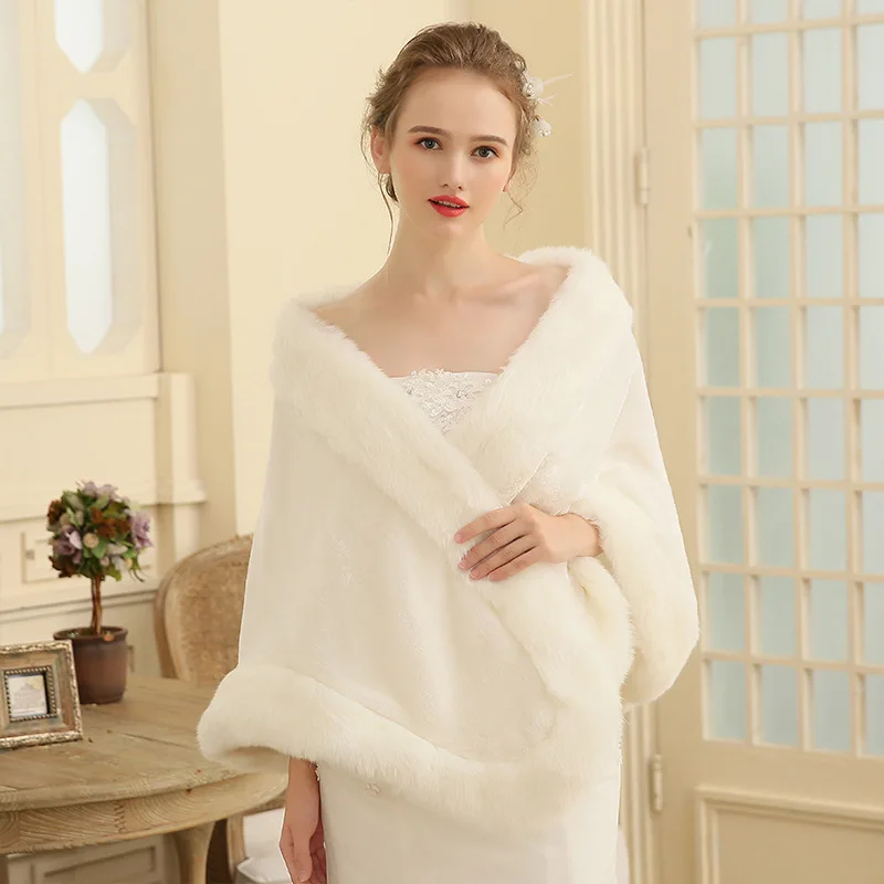 

Winter Fashion Faux Fur Shawl For Women Luxurious Warm Wrap Wedding Capes For Brides Evening Party Fur Bridal Shawl Bolero