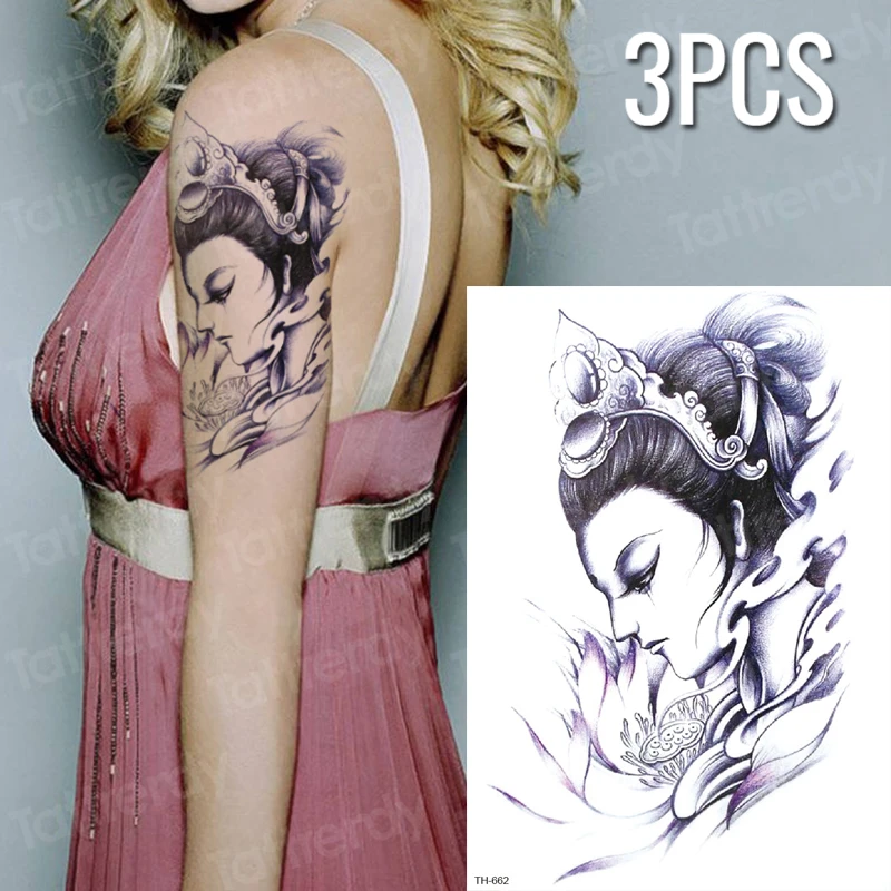 3 ピース ロット一時的なタトゥースリーブボディーアートタトゥー女の子一時的なタトゥーアームスリーブ蓮の花スケッチタトゥーのデザイン Temporary Tattoos Aliexpress