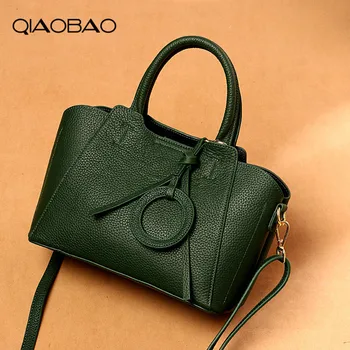 

QIAOBAO Fashion Luxury Handbag Women Large 100% Genuine Leather Tote Bag Female Bucket Shoulder Bags Lady Cowhide Messenger Bag