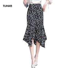 TUHAO Осенняя шифоновая юбка с цветами прерия шик Асимметричный пакет бедра Русалка большие качели повседневные юбки Jupe Longue Femme TSK711