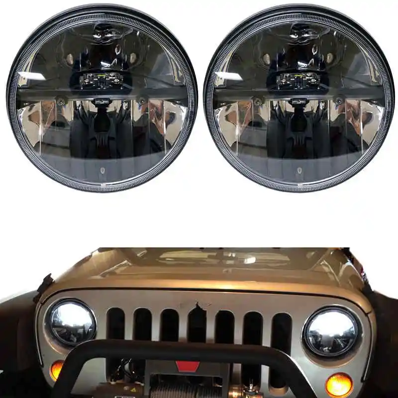 Lada niva 4x4 7inch LED headlight for Land Rover Defender 90/110 7" projector Motor headlamp Jeep wrangler JK LJ TJ CJ | Автомобили и