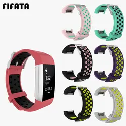 FIFATA двойной цвет силиконовый ремешок для Fitbit Charge 2 круглое отверстие запястье Replacemnet спортивный браслет аксессуары