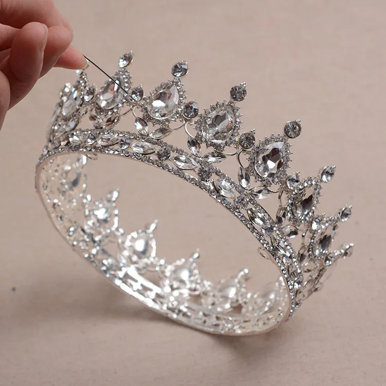 تيجان ملكية  امبراطورية فاخرة Luxury-Royal-Silver-Crystal-Round-Big-Crown-Wedding-Hair-Accessories-King-Quinceanera-Bridal-Tiara-Rhinestone-Pageant