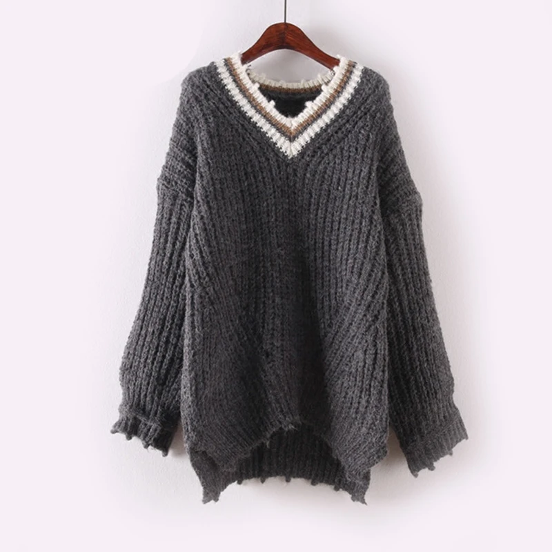 

H.SA Autumn Winter Women V neck Sweater and Pullovers 2018 Female Knitwear High Street knitting pullover Casual Oversize jumper