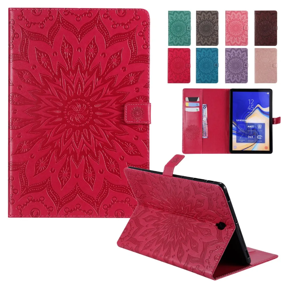 

Tablet Case for Samsung Galaxy Tab S4 10.5 T830 T835 Coque Sunflower Embossed Flip Leather Wallet Stand Cover SM-T835 SM-T830
