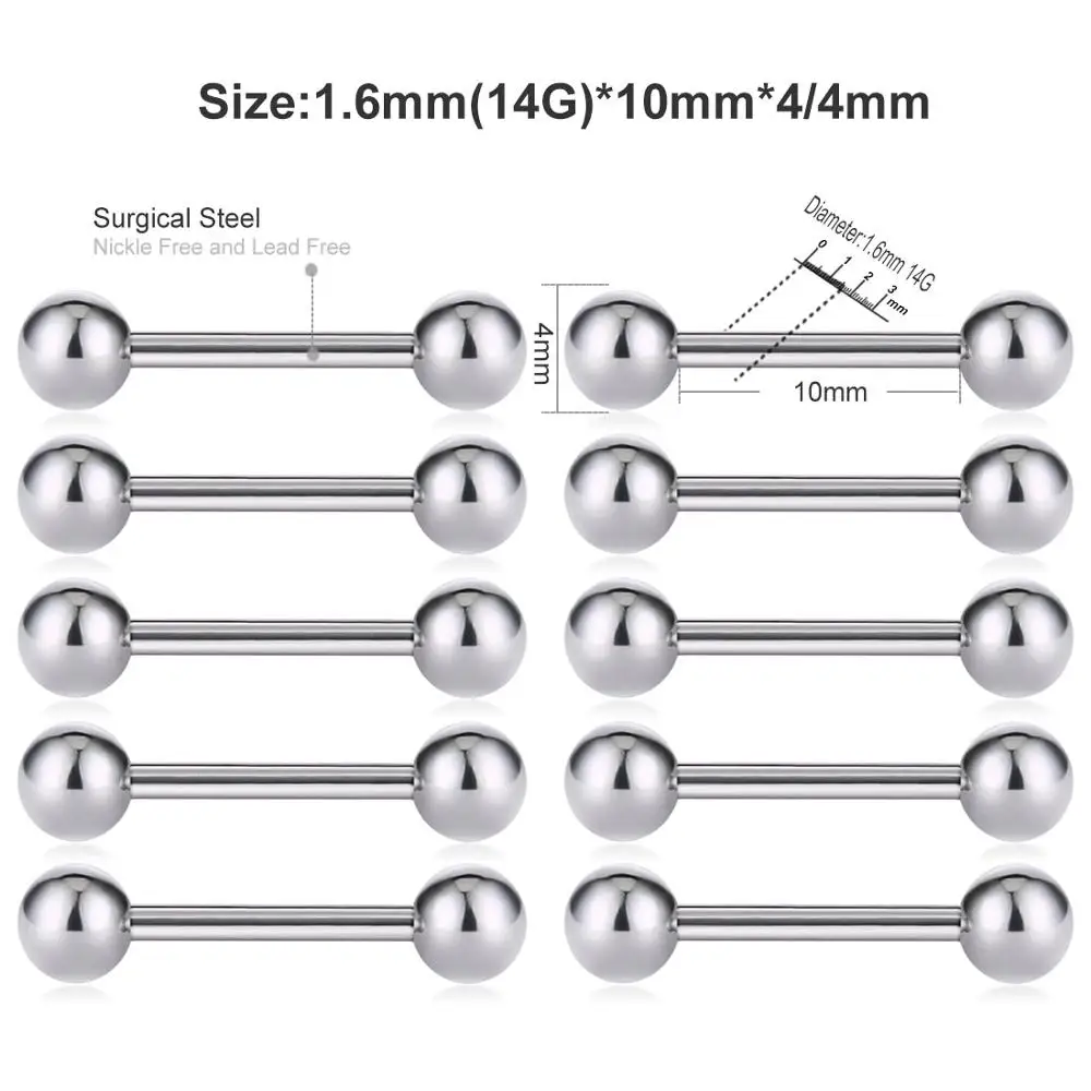 10 шт./лот, пирсинг для ушей, Стальные Шпильки для ушей, хрящевое кольцо для Козелка, спираль, пирсинг штанги для мужчин и женщин, ювелирные изделия для тела ES031 - Окраска металла: 10pcs14GX10X4mm