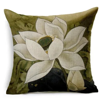 

Minimalist style burlap Cushion Cover Home Decorative Southeaset Asia Flower Leaf Lotus Printed Car Sofa Pillowcase Pillow