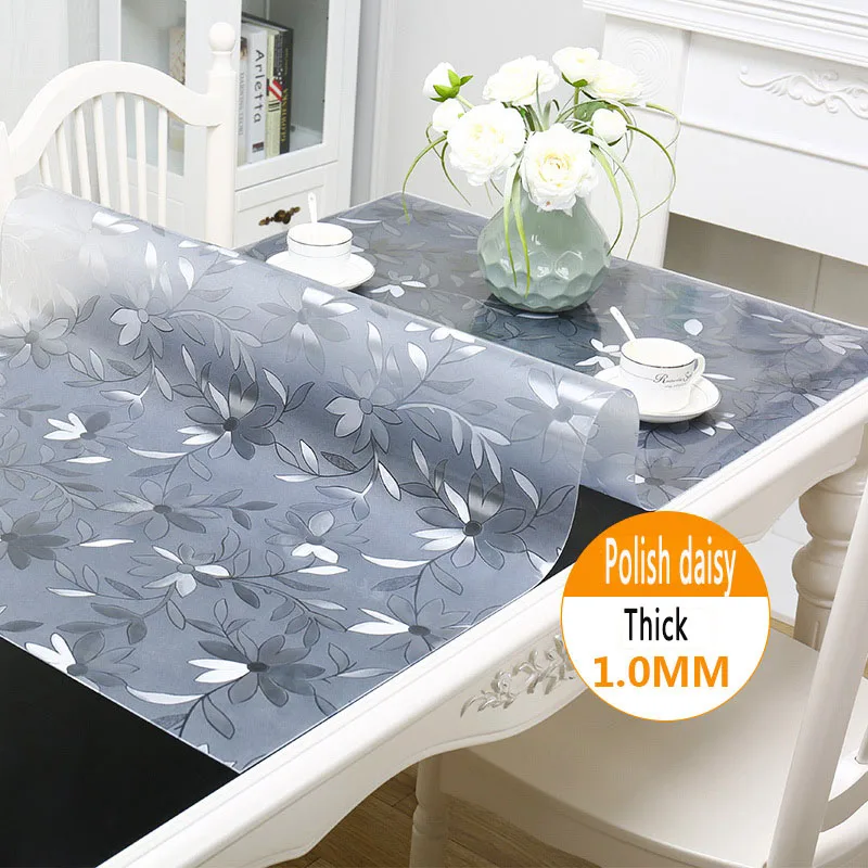  Waterproof Tablecloth Transparent Tablecloths with Pattern Kitchen PVC Table Cover Oil Cloth Soft G
