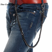 Hombres pesado Gunmetal and Leather conjunto del cráneo del motorista cadenas de billetera 10 mm ancho 66 cm llavero esqueleto roca Hip Hop de los pantalones vaqueros KB46 personalida