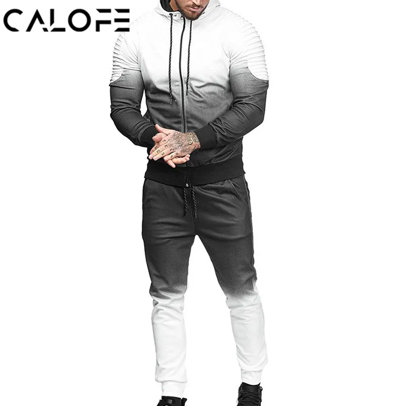 

CALOFE Casual Streetwear Men Set Fashion 3D Print Pleated Sweatshirt Pants Suit Autumn Plus Size Jacket Trousers Tracksuit 3XL