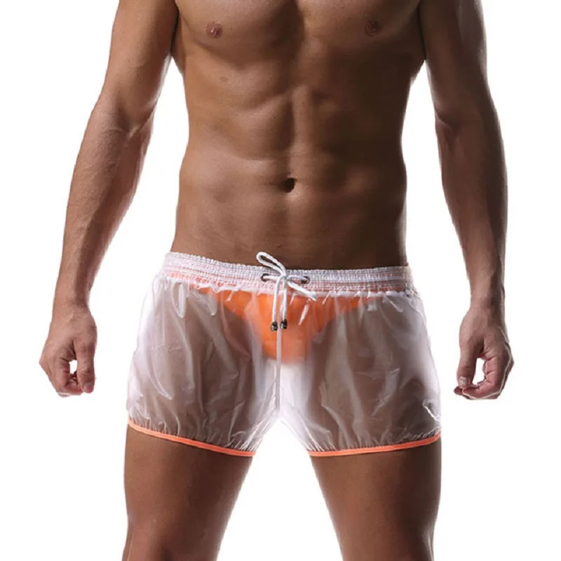 

2019 Fashion Men Sexy Shorts Transparent See Through Waterproof Trunks Men Boad Shorts Gay Underpants Sleepwear Men Shorts