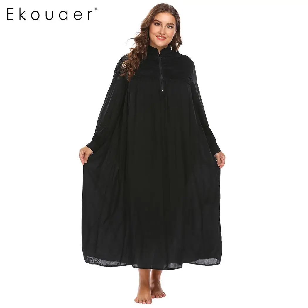 Ekouaer W0men Ночная рубашка большого размера плюс ночная платье СО СТОЯЩИМ ВОРОТНИКОМ
