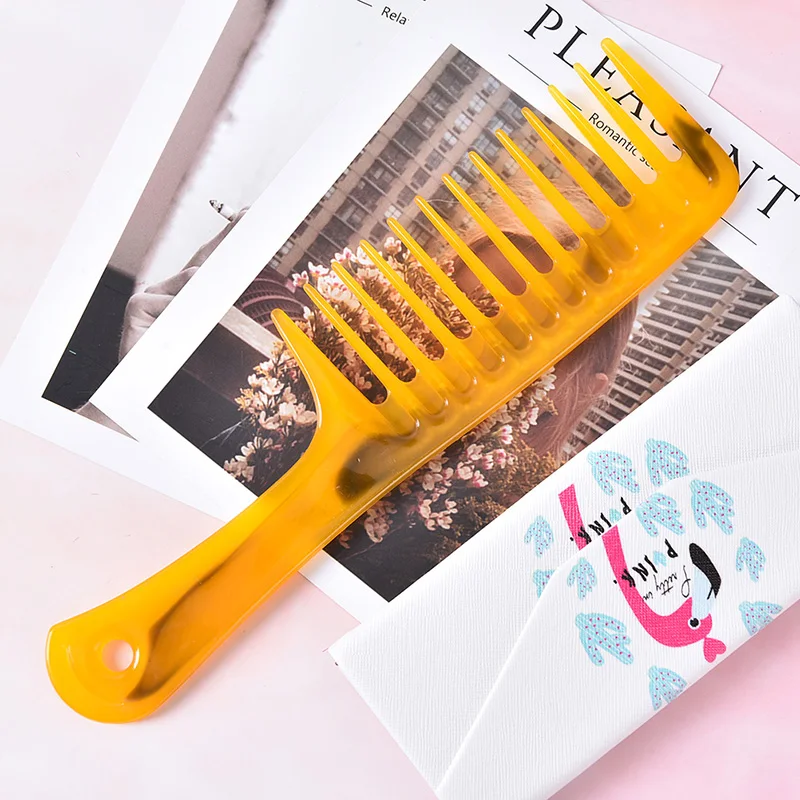 1Pc  24x6.5cm Randomly Color Wide Tooth Handle Hairdressing Salon Antistatic Plastic Hair Comb