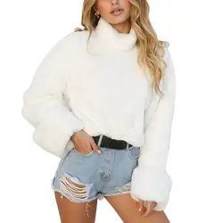 2018 волосатые Свитеры с высоким воротом Для женщин топы осень-зима плюшевые теплые пушистый джемпер Модные женские свободные белый пуловер