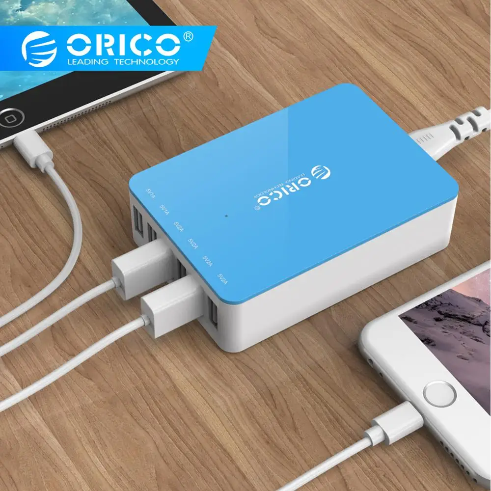 

ORICO CSA 6 Ports USB Fast Charger Desktop Power Adapter Charger 5V 2.4A 50W for iPhone Samgsung Xiaomi Huawei USB Charging