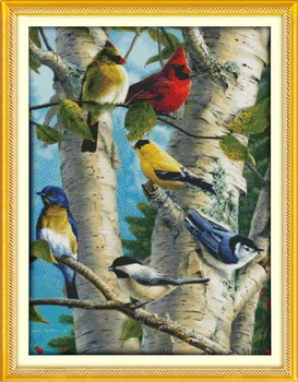 

Needlework,DIY 11ct/14ct Cross stitch,Full Embroidery kit,Spring birds in the trees Cross-Stitch Famous Painting home wall decor