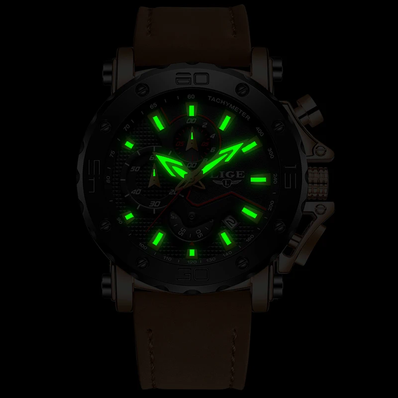 

2019LIGE New Fashion Mens Watches Top Brand Luxury Big Dial Military Quartz Watch Leather Waterproof Sport Chronograph Watch Men