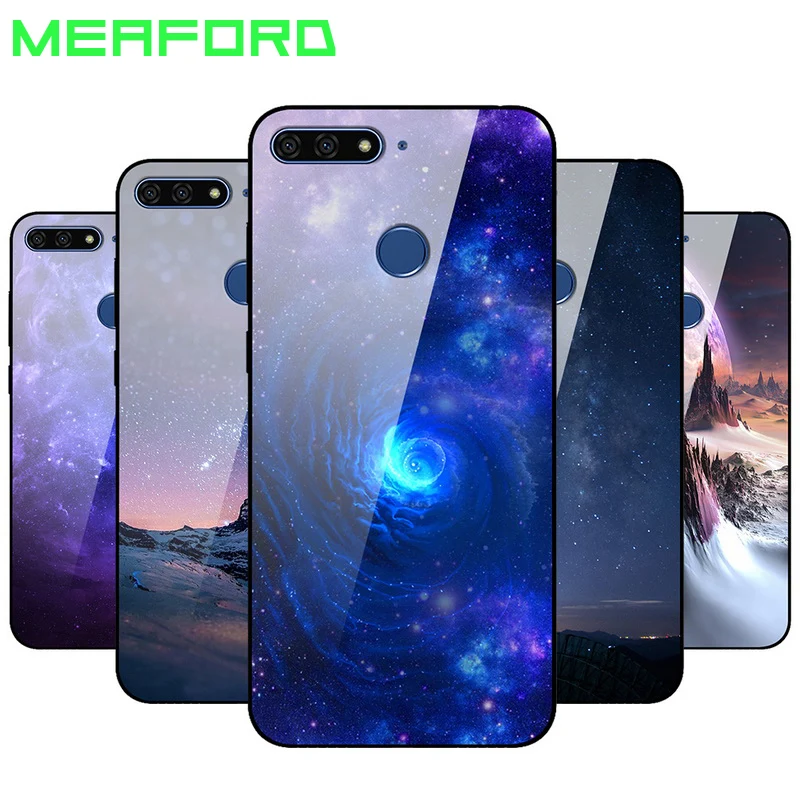 

For Huawei Y6 Prime 2018 Case Tempered Glass Back Cover PC Protector Phone Case For Huawei Y6 Prime 2018 ATU-L31 L42 Soft edge