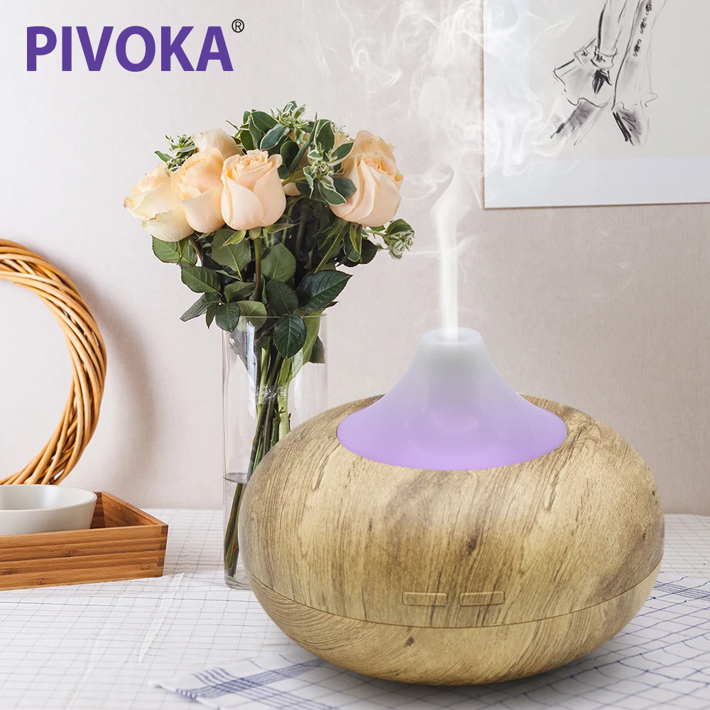 Pаспродажа PIVOKA 300 мл Аромат Увлажнитель воздуха под дерево с светодиодный свет эфирных масел, аэрозольный распылитель для ароматерапии, Электрический ...