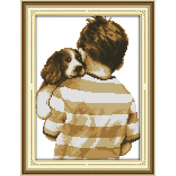 

Joy Sunday The dog with the master Chinese cross stitch kits Ecological cotton stamped printed DIY wedding decoration for home