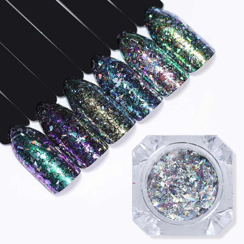 

1 Box Chameleon Irregular Nail Flakes Holographic Laser Pigment Glitter Powder Paillette Nail Sequins DIY Nail Art Decorations