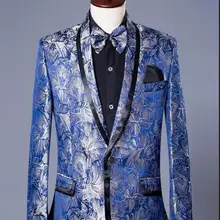 Синий звезда торжественное платье Свадебные Костюмы Блейзер тонкий мужской блейзер набор шафер, свадебная одежда банкетный человек куртка+ брюки+ галстук