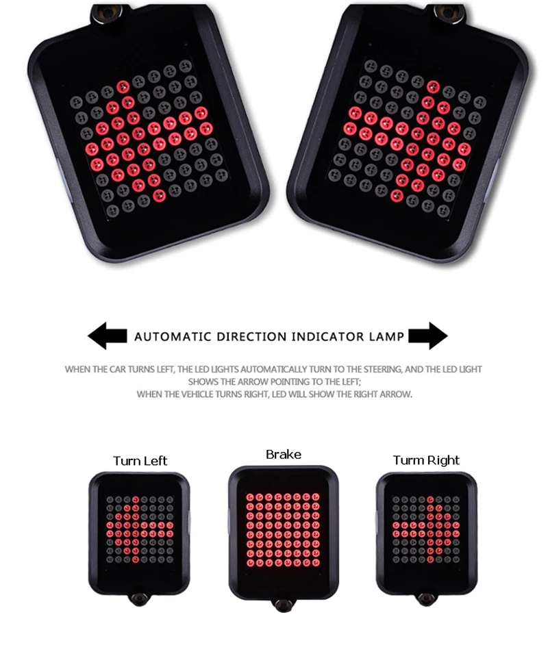 64 LED Bicycle Taillight Waterproof Safety Intelligent Automatic Induction Steering Brake USB Charging MTB Bike Lights LT0091 (2)