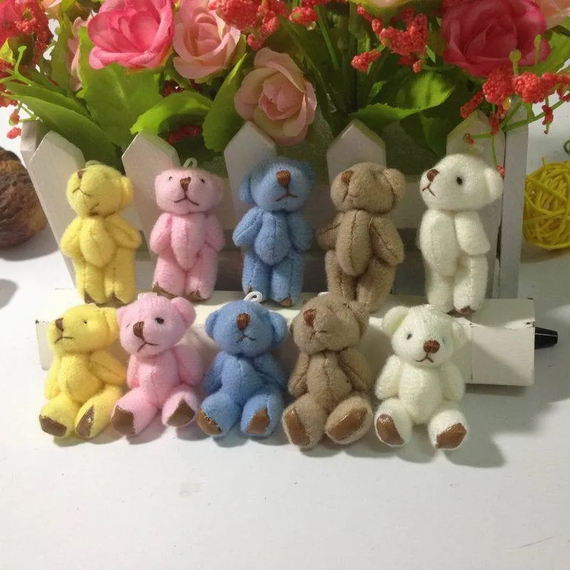 Lovely Teddy Bear with Leather Feet Plush Toys Mini Jointed Bear Dolls Pendants DIY Wedding Flower Bouquet Decor 4.5cm 50pcs  (2)