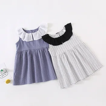 

Kids Girls Ruffle Collar Casual Plaid Dress Children 2019 Summer Sleeveless Peter Pan Collar Cute Tutu Dresses Princess Sundress