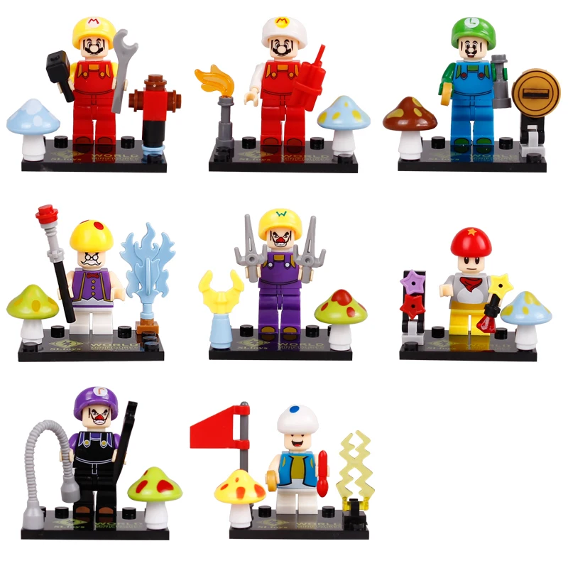 8 stks New pattern Super Mario Bros Mario and Luigi Building Blocks