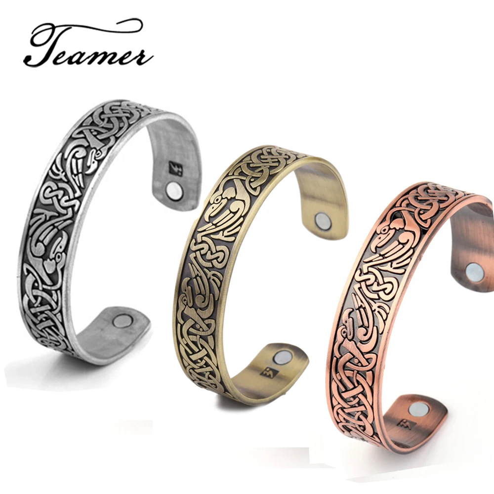 

Teamer Antique Silver Copper Plated Bracelet Eagle Celtics Knot Titanium Magnetic Therapy Bangles Health Care Gift for Men