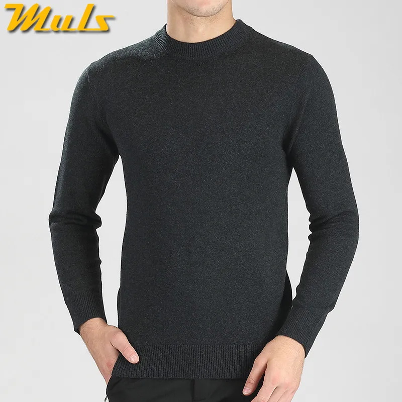 Мужские свитера из чистой шерсти, лучший стиль, круглый вырез, Толстые мужские свитера, бренд MULS, трикотажный пуловер, Осень-зима, 4XL, вязанная мужская одежда MS16066 - Цвет: Dark Gray