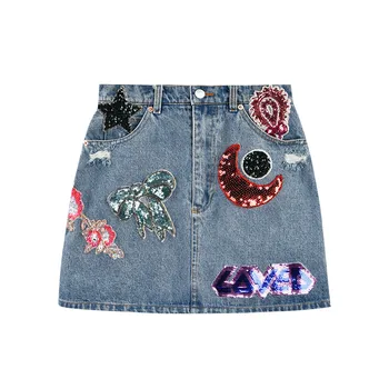 

2019 Summer Bow Embroidery Beading Fashion Slim A-line Short Skirt Women Cowboy Brand Designer High Street A-line Mini Dress