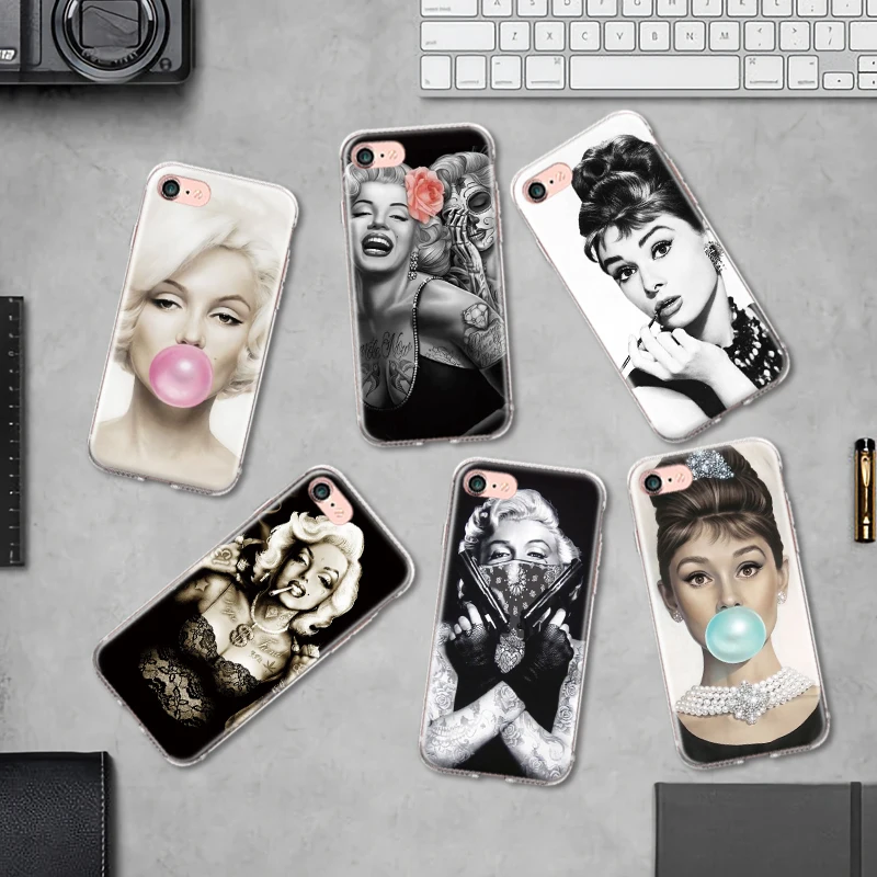 

Fashion Women Movie Star Marilyn Monroe Pattern TPU Phone Case for Iphone 4 4s 5 5s 5c 6 6s 6p 6sp 7 7p Silicone Case Back Cover