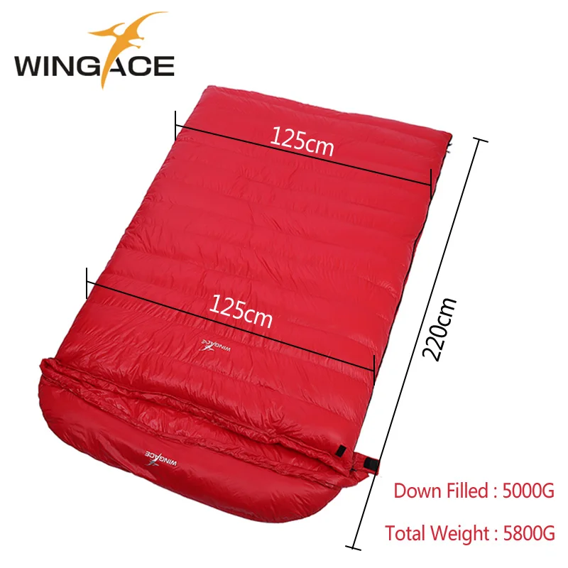 WINGACE заполнить 1000 г 2000 3000 г 4000 г гусиный пух пара двойной спальный мешок для кемпинга на открытом воздухе конверт мода для взрослых; зимние спальные мешки - Цвет: Red 5000G