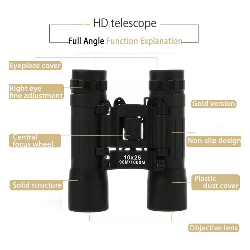 10X25 складной бинокль 96 м/1000 м HD с низким освещением неинфракрасный бинокль ночного видения для наружного нового профессионального телескопа